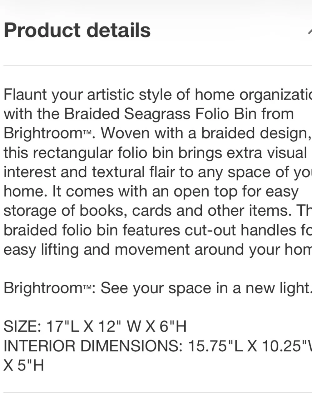 THRESHOLD NWT  Braided Seagrass Folio Bin -17x12